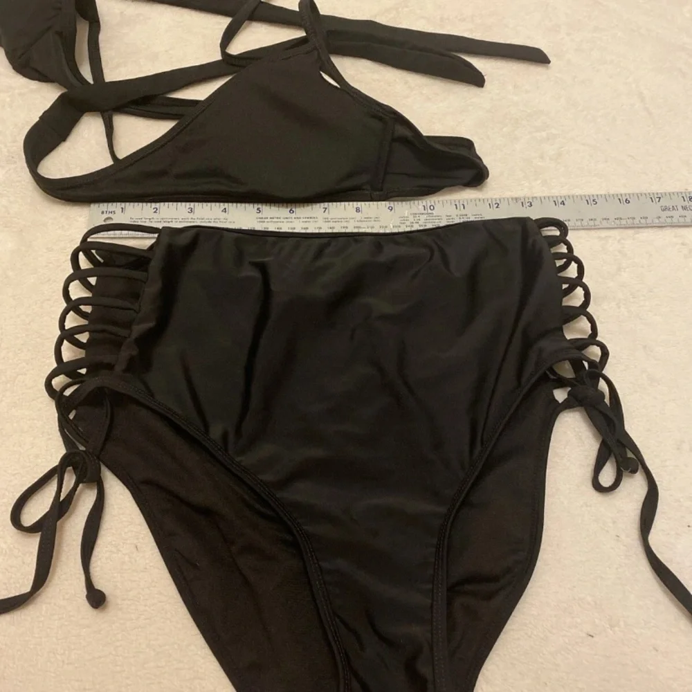 Black Wrap Strappy Bottom Bikini Set